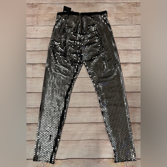 Forever Women Black Elastic Waist Back Zip Pull-On Stretch Sequins Leggings 21 M - Picture 3 of 6